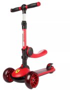 Mesuca Trotineta Ferrari Twist rosie pliabila cu scaun cadru din aluminiu ghidon reglabil roti cu Led greutate admisa 50 kg 3-10 ani