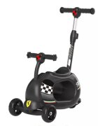 Mesuca Trotineta multifunctionala Ferrari 4 in 1 Negru pliabila scaun maner parinte ghidon reglabil cadru din aluminiu roti cu Led 3-12 ani