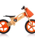 Meteor Bicicleta copii fara pedale din lemn Joy Ride Balance Orange 12 inch scaun reglabil pe inaltime 34-38 cm roti EVA clopotel gentuta accesorii ghidon cu posibilitate de blocare