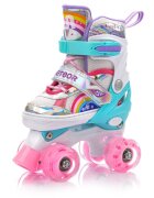 Meteor Patine cu rotile pentru copii Rainbow cu cizma reglabila pe 3 dimensiuni doua perechi de roti cu LED dispuse paralel cu frana frontala si rulmenti ABEC-7 masura M 34-37