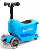 MICRO Trotineta Mini2go Deluxe Blue cu 3 roti scaunel spatiu depozitare ghidon telescopic roti din silicon greutate admisa 50 kg