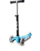 MICRO Trotineta Mini2go Deluxe Blue cu 3 roti scaunel spatiu depozitare ghidon telescopic roti din silicon greutate admisa 50 kg