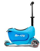MICRO Trotineta Mini2go Deluxe Blue cu 3 roti scaunel spatiu depozitare ghidon telescopic roti din silicon greutate admisa 50 kg