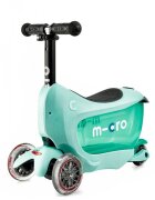MICRO Trotineta Mini2go Deluxe Mint cu 3 roti scaunel spatiu depozitare ghidon telescopic roti din silicon greutate admisa 50 kg