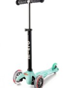 MICRO Trotineta Mini2go Deluxe Mint cu 3 roti scaunel spatiu depozitare ghidon telescopic roti din silicon greutate admisa 50 kg