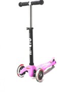 MICRO Trotineta Mini2go Deluxe Pink cu 3 roti scaunel spatiu depozitare ghidon telescopic roti din silicon greutate admisa 50 kg