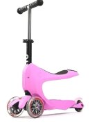 MICRO Trotineta Mini2go Deluxe Pink cu 3 roti scaunel spatiu depozitare ghidon telescopic roti din silicon greutate admisa 50 kg