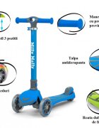 Milly Mally Trotineta pliabila Boogie Blue roti din silicon cu Led platforma antiderapanta greutate admisa 50 kg