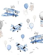 MimiNu Aparatoare pentru patut tip rulou cu husa detasabila lungime 180 cm din bumbac Blue Plane