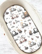 MimiNu Cearceaf cu elastic pentru landou carucior si cosulet 80x35 cm din bumbac design Cars Grey