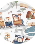 MimiNu Cearceaf cu elastic pentru patut 120X60 cm din bumbac Design Zoo in train