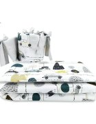 MimiNu Lenjerie patut 3 piese cu protectie laterala Childrens Journey Grey din bumbac pentru patut 120x60 cm