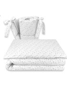 MimiNu Lenjerie patut 3 piese cu protectie laterala Mini Gray Stars din bumbac pentru patut 120x60 cm