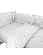 MimiNu Lenjerie patut 3 piese cu protectie laterala Mini Gray Stars din bumbac pentru patut 120x60 cm