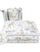 MimiNu Lenjerie patut 4 piese bumbac cu doua protectii laterale pentru patut 120x60 cm Sweet Deer Pink