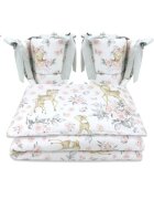 MimiNu Lenjerie patut 4 piese bumbac cu doua protectii laterale pentru patut 120x60 cm Sweet Deer Pink