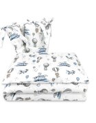 MimiNu Lenjerie patut cu 3 piese 120x60 cm din bumbac blue plane