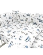 MimiNu Lenjerie patut cu 3 piese 120x60 cm din bumbac blue plane