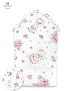 MimiNu Paturica de infasat multifunctionala standard cu volan 75x75 cm din bumbac design pink balerina