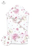MimiNu Paturica de infasat multifunctionala standard cu volan 75x75 cm din bumbac design pink balerina
