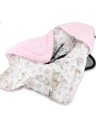 MimiNu Paturica de infasat pentru scoica cu gluga si urechi 90x90 cm Sweet Deer Pink