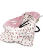 MimiNu Paturica pentru scoica si carucior cu gluga si urechi 90x90 cm Ducklings Powdery Pink