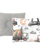 MimiNu Perna bebelus profilata cu doua fete din catifea si bumbac 23x26 cm Velvet Cars Grey