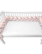 MimiNu Protectie laterala pentru patut tip bumper impletit din bumbac 240x17 cm Soft Powder Pink
