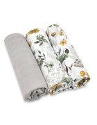 MimiNu Set 3 museline Botanica Grey multifunctionale din bumbac 75x75 cm