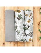 MimiNu Set 3 museline Botanica Grey multifunctionale din bumbac 75x75 cm