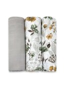 MimiNu Set 3 museline Botanica Grey multifunctionale din bumbac 75x75 cm