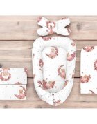 MimiNu Set 4 in 1 Cosulet bebelus Baby Cocoon 75x55 cm husa bumbac din bumbac cu paturica 50x70 cm si salteluta