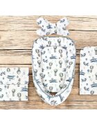 MimiNu Set 4 in 1 cosulet pentru bebelusi Baby Cocoon 75x55 cm Blue Plane