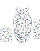 MimiNu Set 4 in 1 cosulet pentru bebelusi Baby Cocoon 75x55 cm Blue Plane