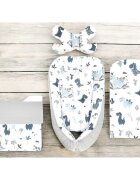 MimiNu Set 4 in 1 cosulet pentru bebelusi Baby Cocoon 75x55 cm Dino Granat