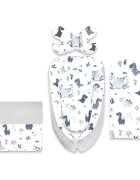 MimiNu Set 4 in 1 cosulet pentru bebelusi Baby Cocoon 75x55 cm Dino Granat