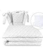 MimiNu Set lenjerie patut 5 piese cu pilota si perna din bumbac pentru patut 120x60 cm Mini Gray Stars