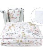 MimiNu Set lenjerie patut 5 piese cu pilota si perna din bumbac pentru patut 120x60 cm Sweet deer pink