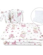 MimiNu Set lenjerie patut 6 piese cu volanase pilota si perna din bumbac 120x60 cm Pink Ballerina
