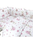 MimiNu Set lenjerie patut 6 piese cu volanase pilota si perna din bumbac 120x60 cm Pink Ballerina