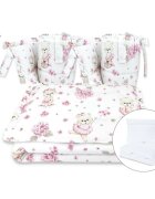 MimiNu Set lenjerie patut 6 piese cu volanase pilota si perna din bumbac 120x60 cm Pink Ballerina