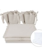 MimiNu Set lenjerie patut cu 6 piese cu volanase pilota si perna cu doua aparatori laterale bumbac 120x60 cm Colectia Royal Beige
