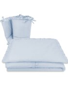 MimiNu Set lenjerie patut cu 6 piese cu volanase pilota si perna cu doua aparatori laterale bumbac 120x60 cm Colectia Royal Blue