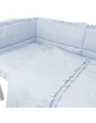 MimiNu Set lenjerie patut cu 6 piese cu volanase pilota si perna cu doua aparatori laterale bumbac 120x60 cm Colectia Royal Blue