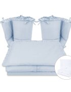 MimiNu Set lenjerie patut cu 6 piese cu volanase pilota si perna cu doua aparatori laterale bumbac 120x60 cm Colectia Royal Blue
