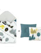 MimiNu Set paturica de infasat 75x75 cm + Perna bebelusi profilata 23x26 cm Childrens Journey Grey