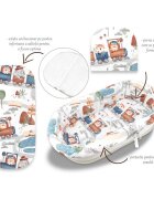 MimiNu Set pentru landoucosulet cu protectie saltea si pernuta din bumbac design Zoo in train
