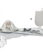 MimiNu Set prosop mare cu gluga 100x100 cm + Manusa de baie bebelusi 12x21 cm Safari Natural