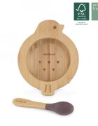 MINILAND Set bamboo lingurita si bol cu baza cilicon Chick