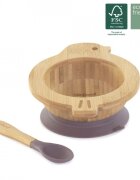 MINILAND Set bamboo lingurita si bol cu baza cilicon Chick